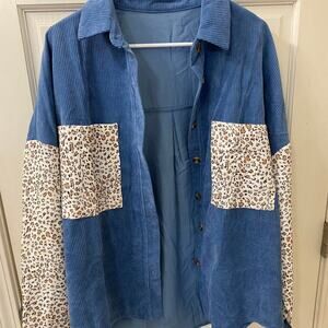 Blue and white corduroy button up